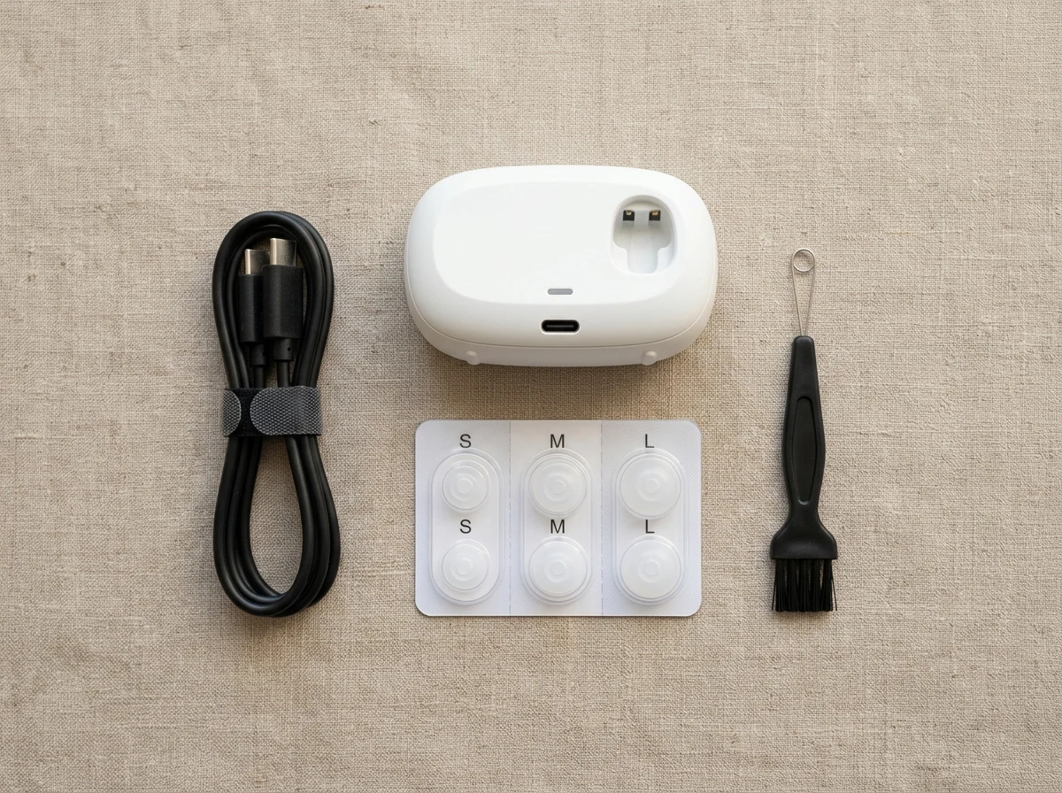 Pebble Magnetic Charging Dock & Tailored Ear-Dome Fitment Ecosystem