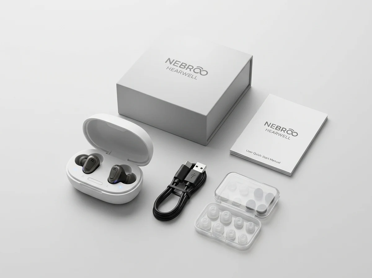 Nebroo HearWell™ OTC Hearing Aids Official Package Contents